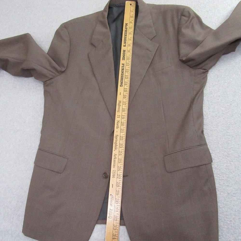 Hickey Freeman Mens Sport Coat 46L Brown Plaid Wool Cashmere Single‎ Vent